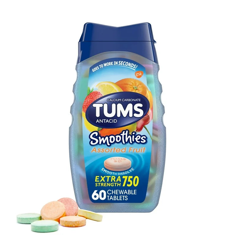 Tums Smoothies Extra Strength Heartburn Relief Antacid Tablets, Fruit, 60 Chewable Tablets; 01/2027