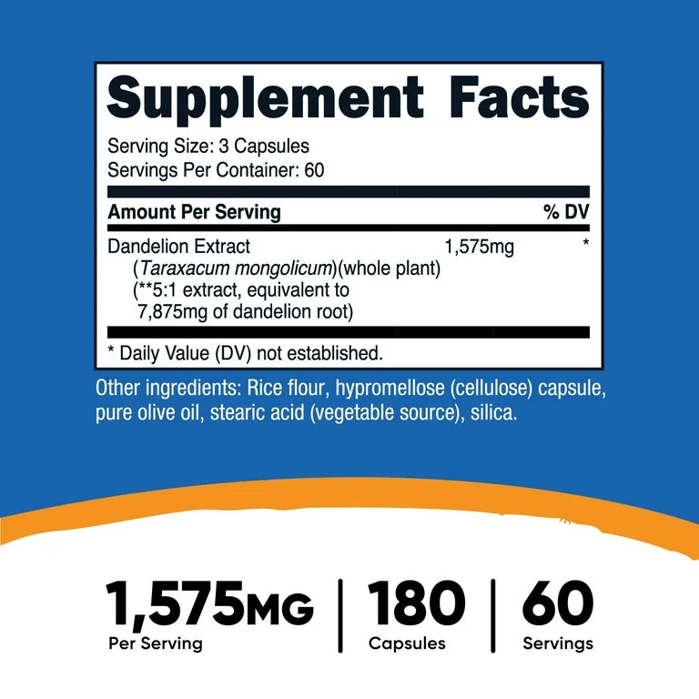 Nutricost Dandelion Extract | 525mg per Capsule | Supports Healthy Liver Function | 180 Capsules, Exp 06/2027