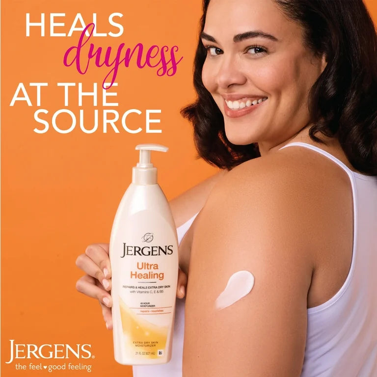 Jergens Ultra Healing Hand and Body Lotion | Extra Dry Skin Moisturizer | With Vitamins C, E, B5 | 21 oz/621 ml