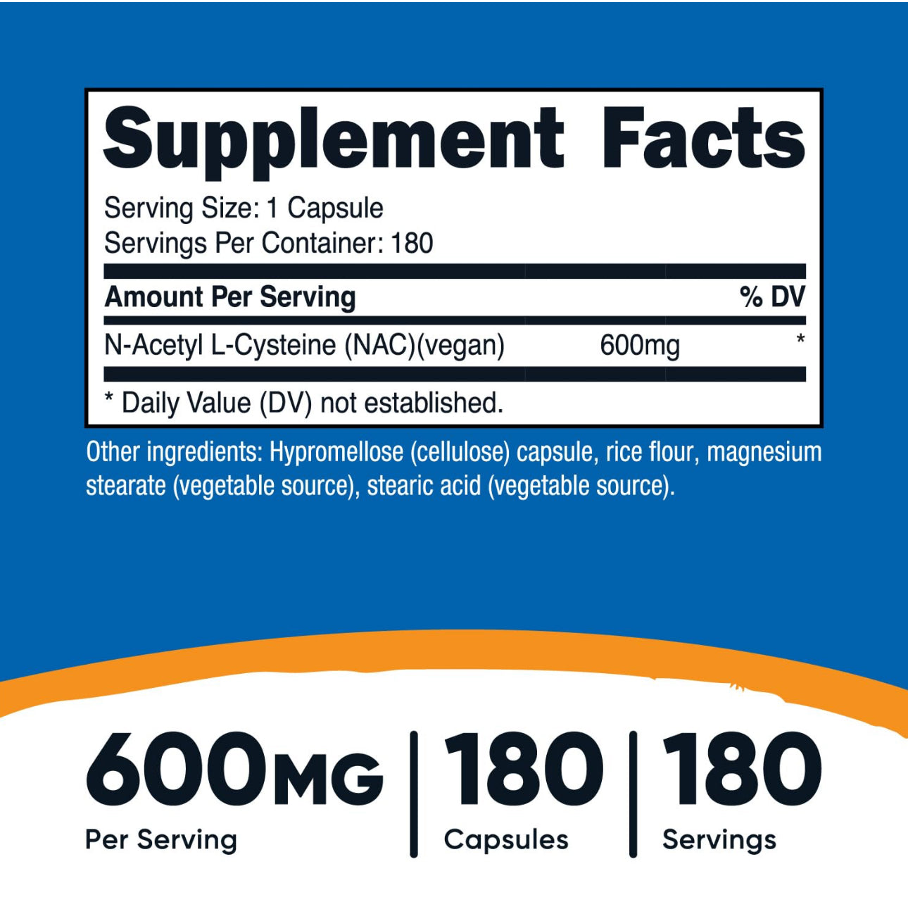 Nutricost NAC N-Acetyl L-Cysteine 600mg | Supports Immune System and Liver Health | Fights Free Radicals | 180 Capsules, Exp 01/2028