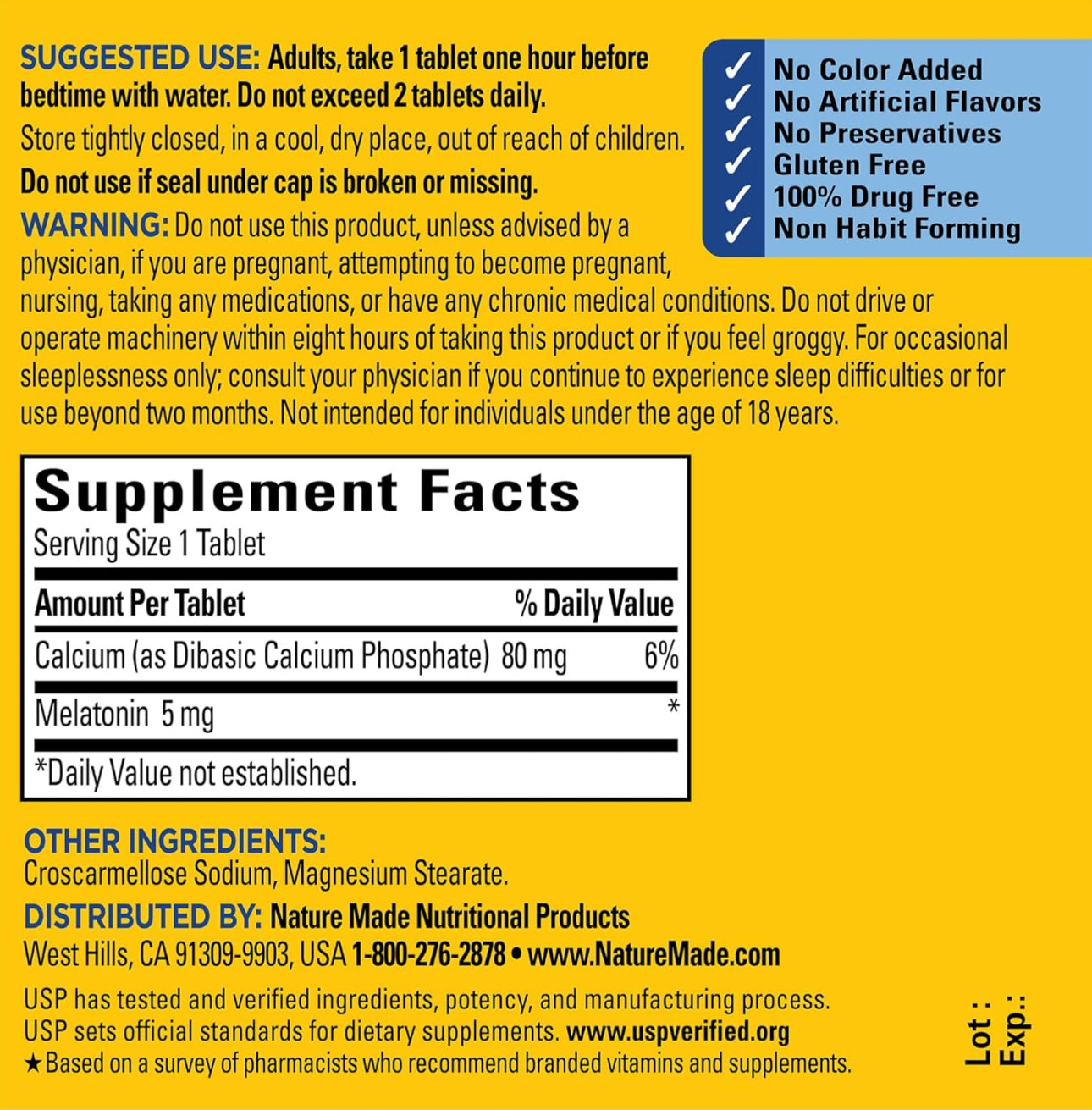 Nature Made Melatonin 5mg Extra Strength | 45 to 90 Day Supply | 100% Drug Free Sleep Aid for Adults | 90 Tablets; Exp 06/2025