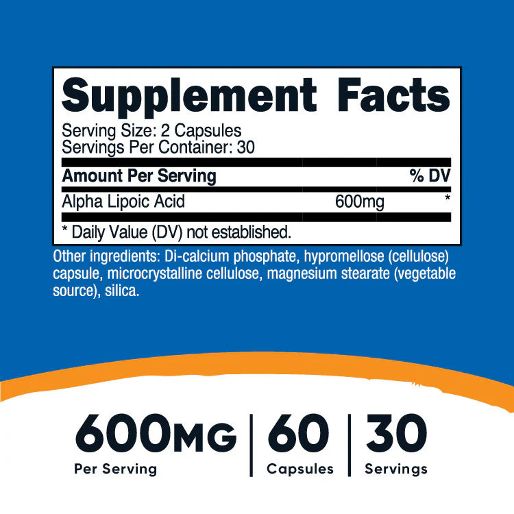 Nutricost Alpha Lipoic Acid 600mg | 300mg per Capsule | 30-60 Day Supply | Supports Cellular Health & Glucose Metabolism | Great for Diabetics | 60 Capsules; ๐๐
๐ฝ ๐ญ๐ญ/๐ฎ๐ฌ๐ฎ๐ณ