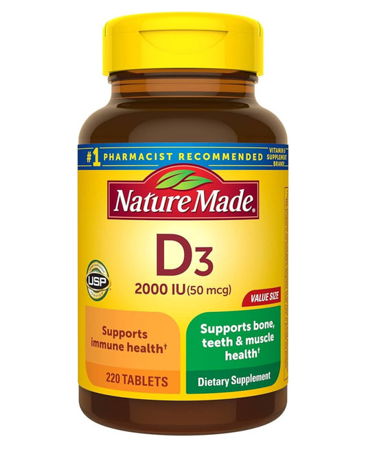 Nature Made Vitamin D3 2000 IU (50 mcg) | Supports Bone, Teeth, Muscle, Hormone and Immune Health | 220 Day Supply | 220 Softgels; Exp 04/2026