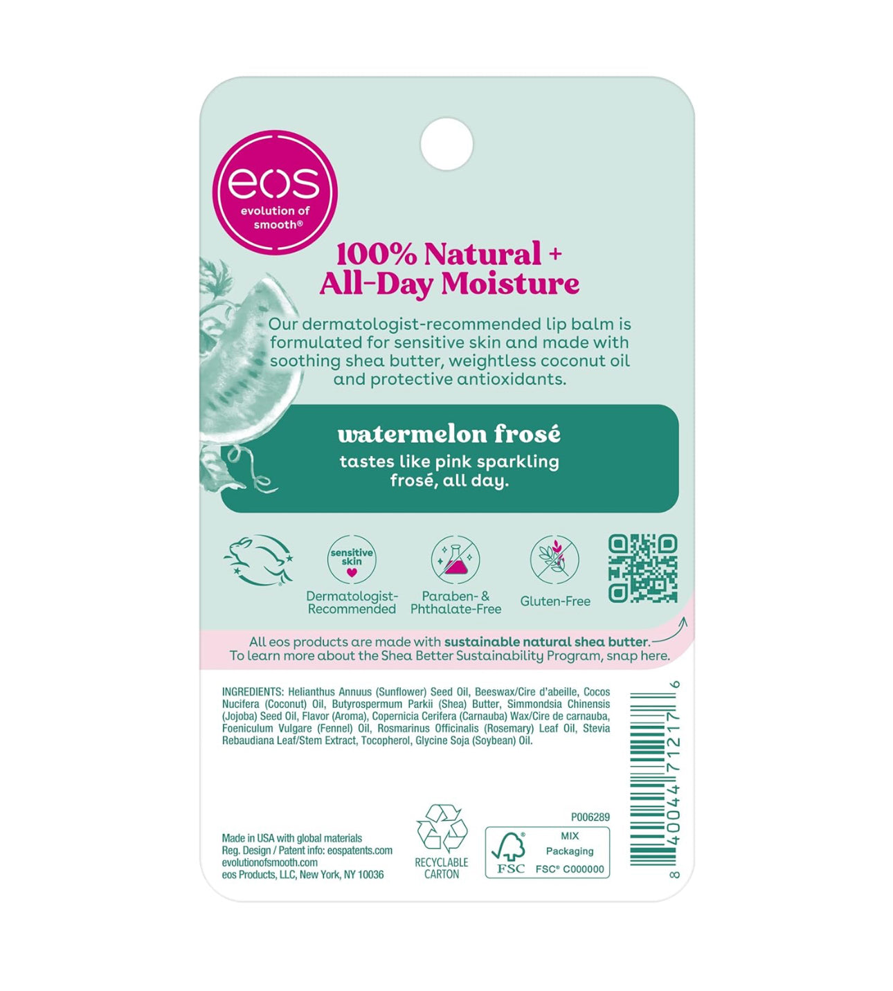 eos 100% Natural Lip Balm - Watermelon Frosé Flavor | All-Day Moisture Lip Care | 2 x 0.14oz 2 Pack