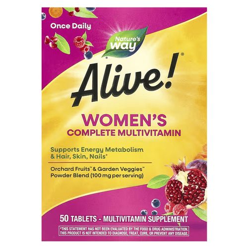Nature's Way Alive! Women's Complete Multivitamin | Supports Energy Metabolism, Hair, Skin & Nails | 50 Tablets; Exp 06/2026