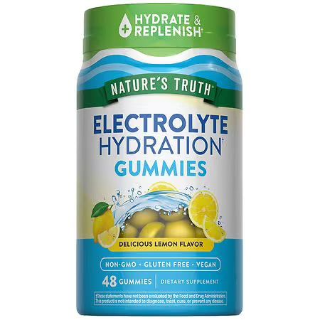 Nature's Truth Electrolyte Hydration Gummies | Hydration Support | Calcium, Magnesium, Potassium | Delicious Lemon Flavor ~ 48 Gummies; Exp 12/2025