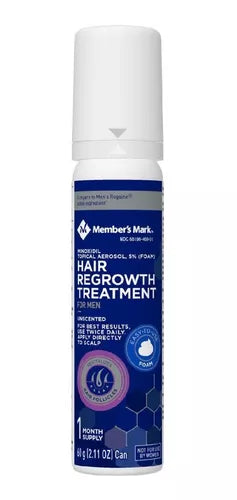 Member's Mark Minoxidil Topical Aerosol 5% (Foam) | Reactivates Hair Follicles to Stimulate Growth | Hair Regrowth | Similar to Rogaine | Treatment For Men | 1 Month Supply | 2.11oz/60g; Exp 04/2026