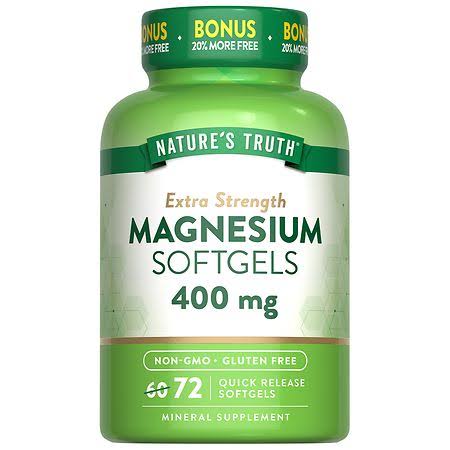 Nature's Truth Magnesium 400mg | Extra Strength - 400mg per Capsule | 72 Quick Release Softgels; Exp 04/2027
