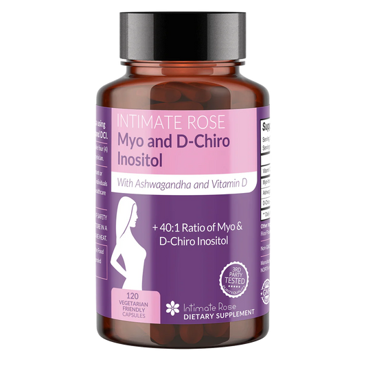 Intimate Rose Myo and D-Chiro Inositol with Ashwagandha and Vitamin D | 40:1 Ratio of Myo & D-Chiro Inositol | Hormonal, Ovarian & Reproductive Support | 120 capsules; Exp 02/2027 (New Look)