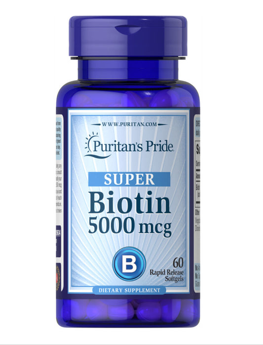 Puritan's Pride Biotin 5000 mcg | Promotes Healthy Hair, Skin & Nails | 60 Capsules; Exp 10/2027