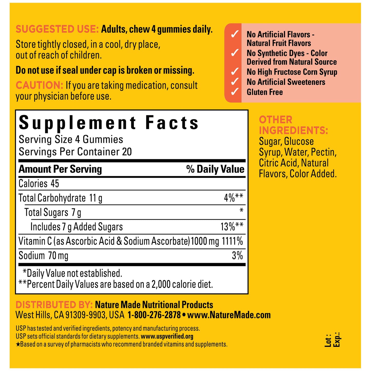 Nature Made Vitamin C 1000mg per Serving | Maximum Strength | Immune Support | Tangerine Flavor; 80 Gummies; Exp 01/2026