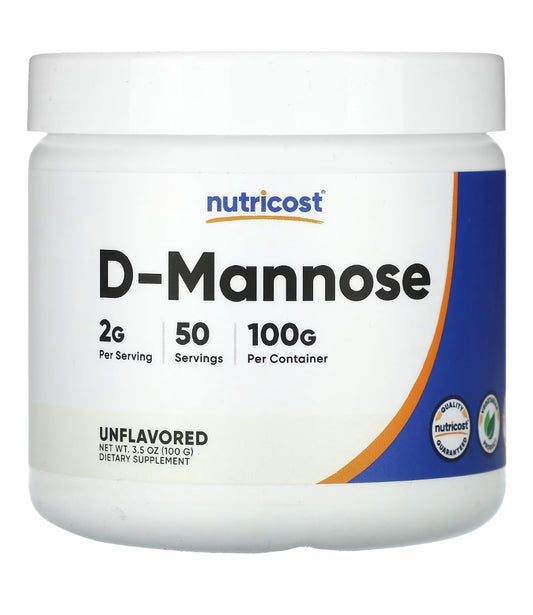 Nutricost Pure D-Mannose Powder, 2000mg Per Serving | Supports Bladder & Urinary Tract Health | Cleanses the Bladder | For Men and Women | Unflavored ~ 100g/3.6oz; Exp 07/2027