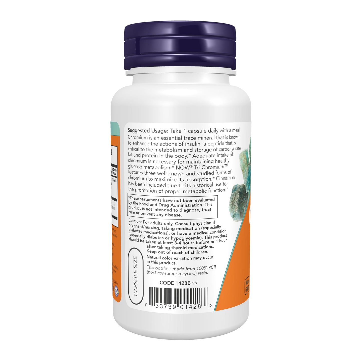 NOW Tri-Chromium 500mcg with Cinnamon | Insulin Co-Factor | Chromium Picolinate, Chromium Nicotinate Glycinate & Chromium Polynicotinate | Supports Healthy Glucose Metabolism | 90 Veg Capsules; Exp 03/2029