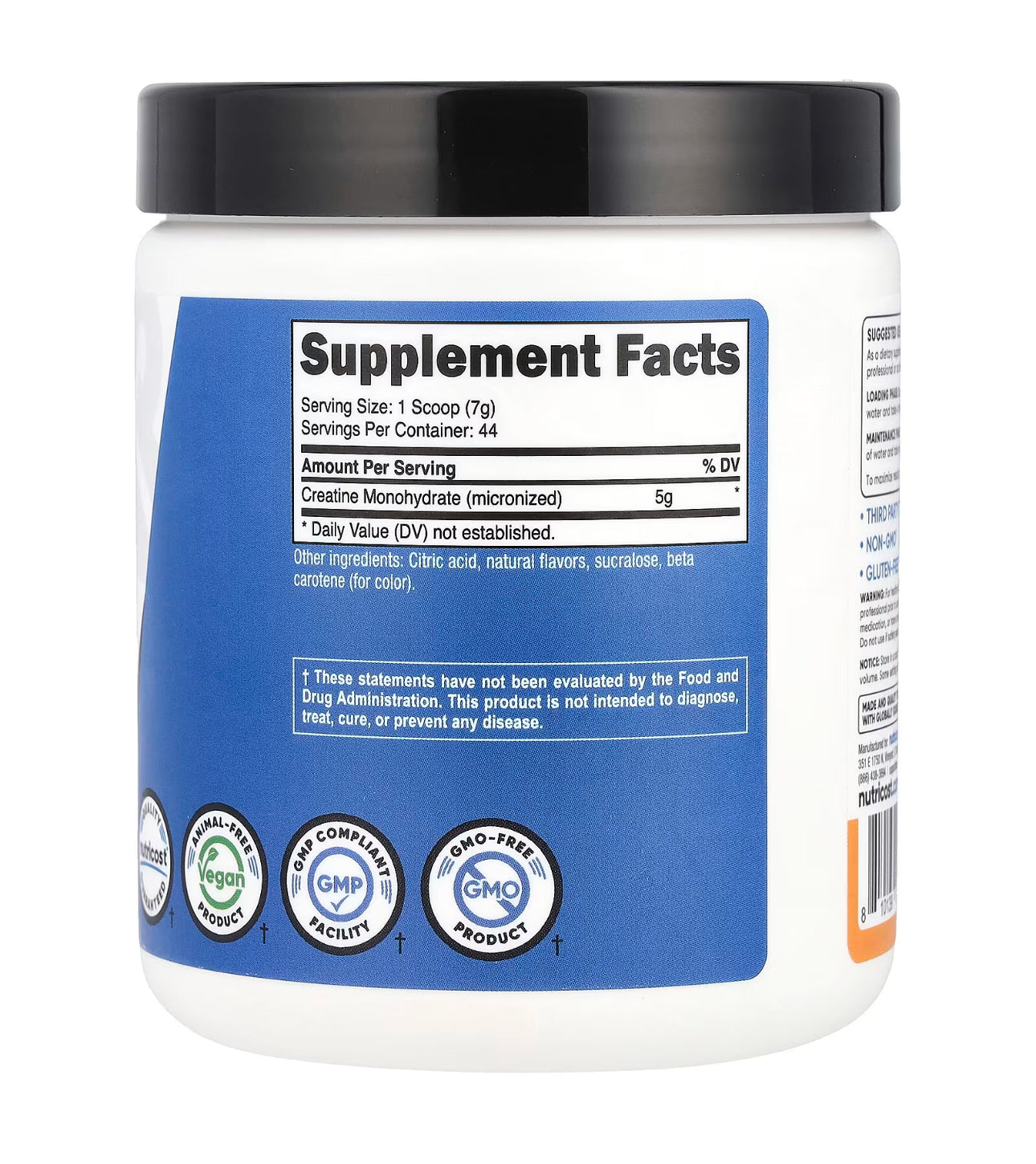 Nutricost Creatine Monohydrate Micronized Powder 5g | 5000mg Per Serving | 44 Servings | For Endurance, Muscle Mass Building & Energy Production | Mandarin Orange Flavored 10.7oz/300g; Exp 07/2027