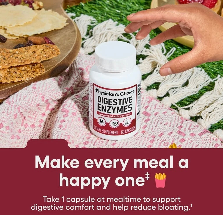 Physician's Choice Digestive Enzymes | Multi Enzymes, Organic Prebiotics & Probiotics for Digestive Health & Gut Health | Relief from Meal Time Discomfort & Bloating | For Men and Women | 30 Capsules; Exp 02/2027