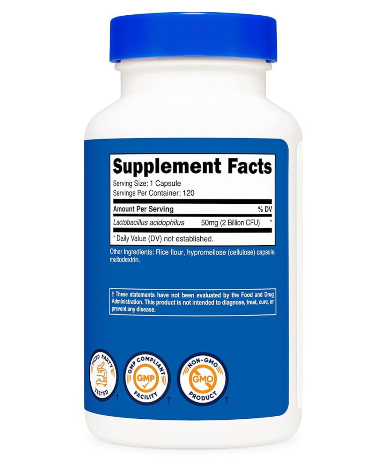 Nutricost Lactobacillus Acidophilus | 2 Billion CFU Per Serving | Maintains a Good Balance of Friendly Bacteria in the GI Tract | Promotes Gut Health | 120 Capsules; Exp 03/2026