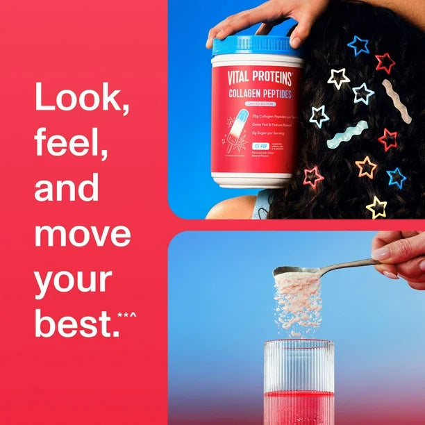 Vital Proteins Limited-Edition Collagen Peptides Powder | 20g of Collagen | Supports Healthy Skin, Hair, Nails & Joints | Promotes Skin Hydration & Elasticity | Ice Pop Flavor | 26.3oz (748g); Exp 04/2027