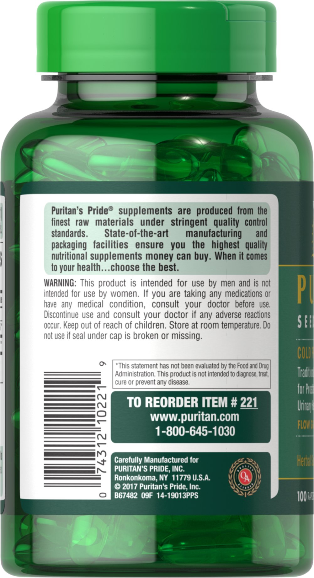 Puritan’s Pride Pumpkin Seed Oil 1000 mg | Supports Prostate & Urinary Health | Nourishment for Skin & Hair | Cold Pressed | 100 Softgels; Exp 04/2028