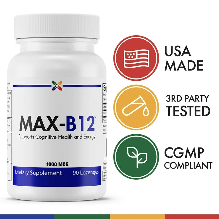 Stop Aging Now - MAX-B12 Vitamin B12 1000mcg (Methylcobalamin| Supports Cognitive Health and Energy | 90 Lozenges; Exp 03/2026