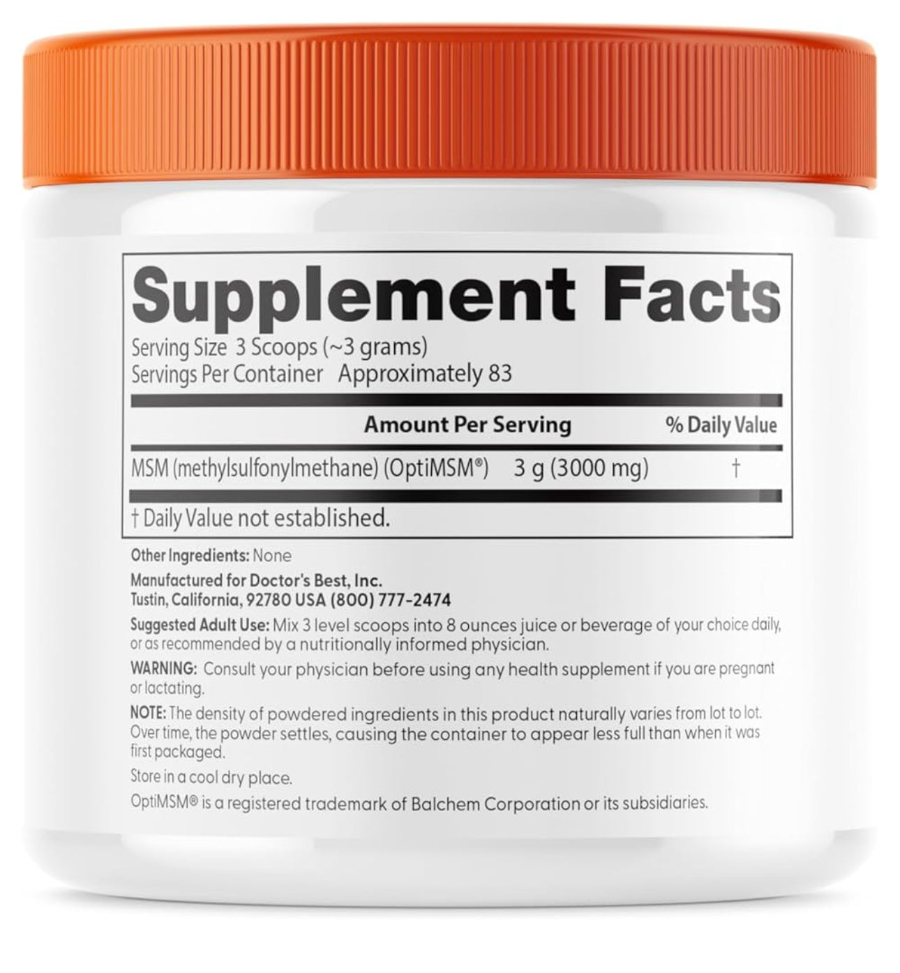 Doctor's Best MSM Powder with OptiMSM | 83 Servings | 8.8oz/250g; Exp Aug/2027 *New Look