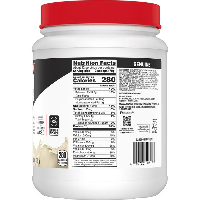 Muscle Milk Genuine Protein Powder | 32g Protein | Helps Build Muscle & Satisfy Hunger | Supports Muscle Recovery Post-Workout | Vanilla Creme Flavor~30.9oz/875g; Exp 01/2026