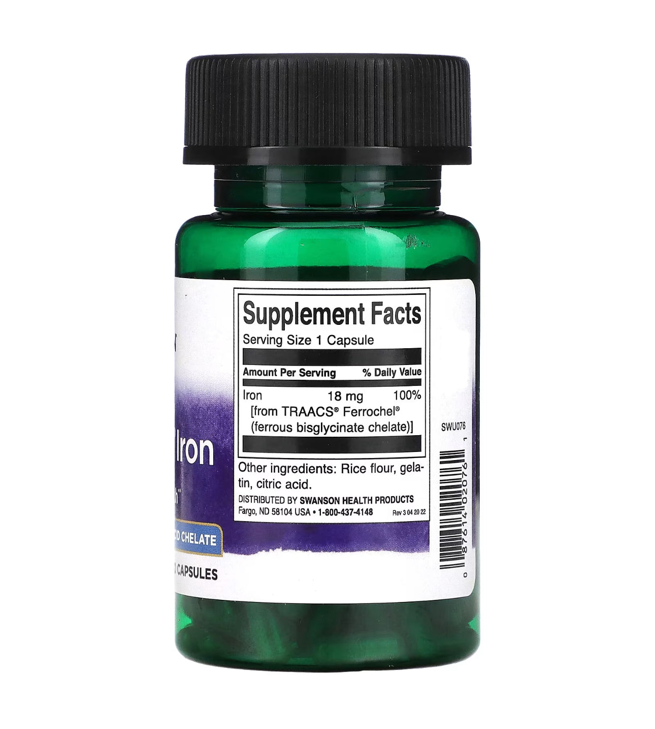 Swanson Albion Ferrochel Iron 18mg | Promotes Red Blood Cells Production | 180 Capsules Exp 09/2027