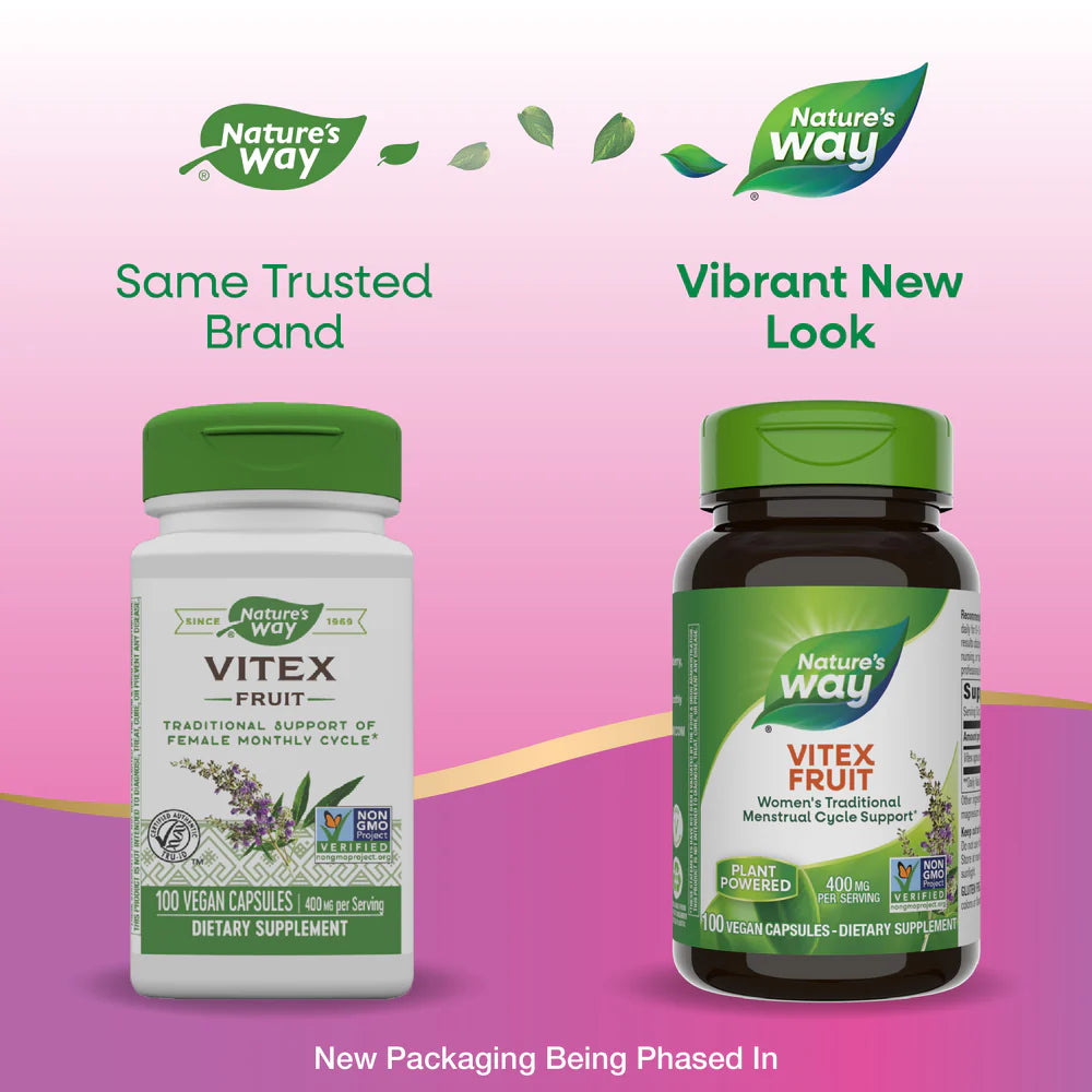 Nature's Way Vitex Fruit 400mg (Chasteberry) | Supports Healthy Menstrual Cycle | 100 capsules; Exp 02/2030