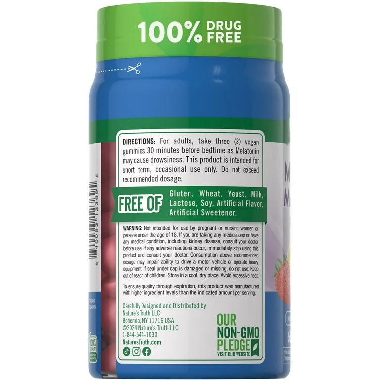Nature's Truth Melatonin (10mg) with Magnesium (200mg) Gummies | Berry Lemon Flavor, 60 Gummies; Exp 05/2026