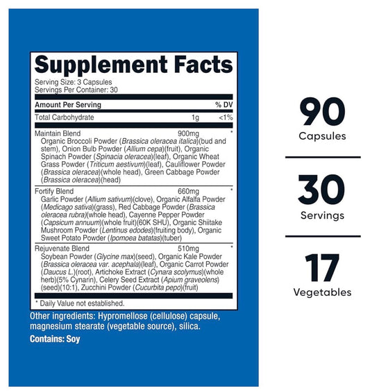 Nutricost Daily Vegetables | Maintain, Fortify, & Rejuvenate with 17 Vegetables | Supports Cellular Health & Energy Production | Antioxidant Support | 90 Capsules; Exp 01/2028