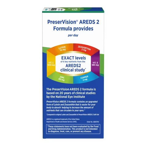 PreserVision AREDS 2 (By Bausch + Lomb) | Eye Vitamin & Mineral Supplement | 45 Day Supply | Contains Lutein, Vitamin C, Zeaxanthin, Copper, Zinc & Vitamin E | 90 Mini Softgels; Exp 09/2025