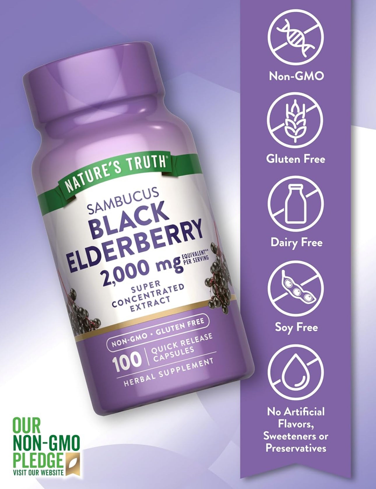Nature's Truth Black Elderberry | Super Concentrated Sambucus Extract | Immune System Support | 100 Capsules; Exp 05/2027