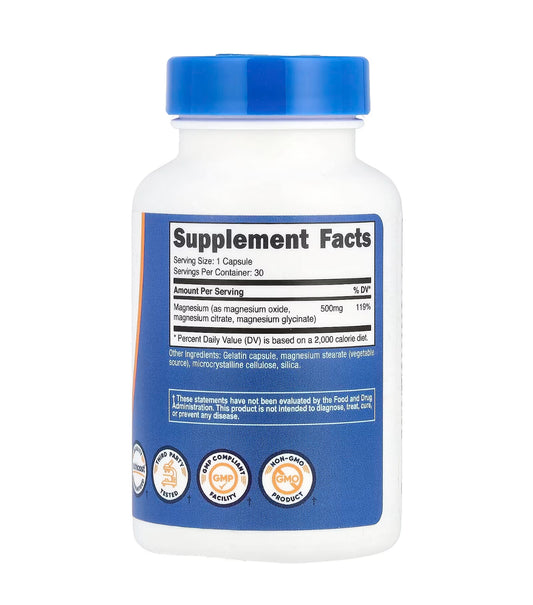 Nutricost Magnesium Complex | Magnesium Glycinate, Magnesium Citrate & Magnesium Oxide | 30 Capsules; Exp 09/2028