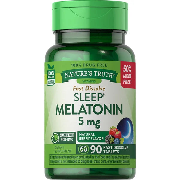 Nature's Truth Fast Dissolve Melatonin 5mg | Drug-Free Sleep Aid | Natural Berry Flavor | 90 Tablets; Exp 02/2027