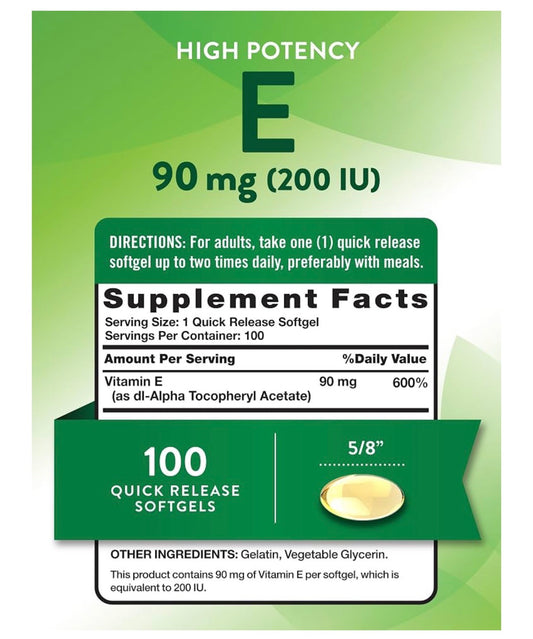 Nature's Truth Vitamin E 200 IU (90mg) | Antioxidant | 100 Softgels; Exp 06/2028