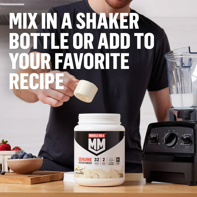 Muscle Milk Genuine Protein Powder | 32g Protein | Helps Build Muscle & Satisfy Hunger | Supports Muscle Recovery Post-Workout | Vanilla Creme Flavor~30.9oz/875g; Exp 01/2026
