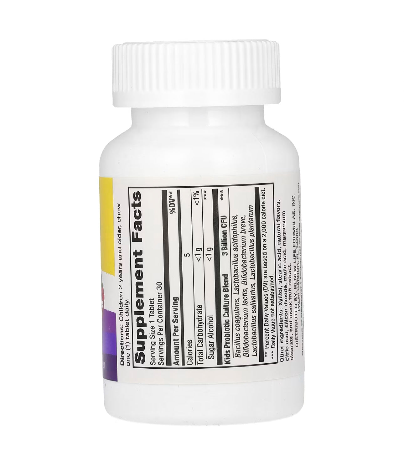 RenewLife Ultimate Flora Kids Probiotic | 3 Billion Live Cultures; 6 Strains | Supports Kids' Immune Health | Helps Reduce Occasional Digestive Upsets | Berry-licious Flavor~ 30 Chewable Tablets; Exp 04/2026
