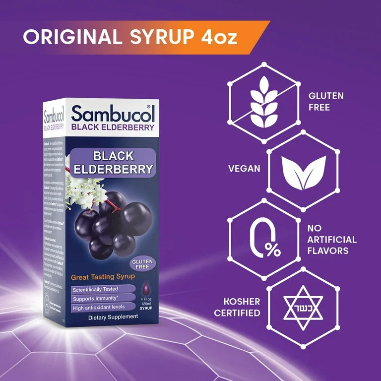 Sambucol Black Elderberry Original Immune Support Syrup - 4oz/120ml Exp 8/2025