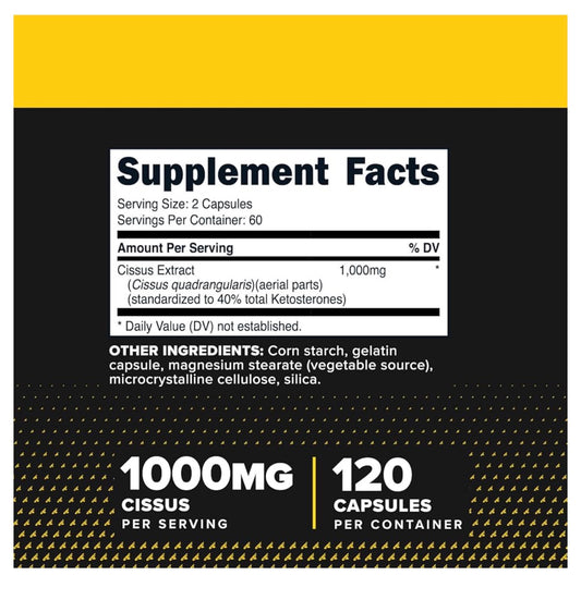 Primaforce Cissus Quadrangularis 1000mg | Supports Bone Strength & Healing | Eases Joint Pain & Stiffness | Helps Your Body Recover Faster After Workouts | Fights Inflammation from the Inside Out | 120 Capsules; Exp 07/2028