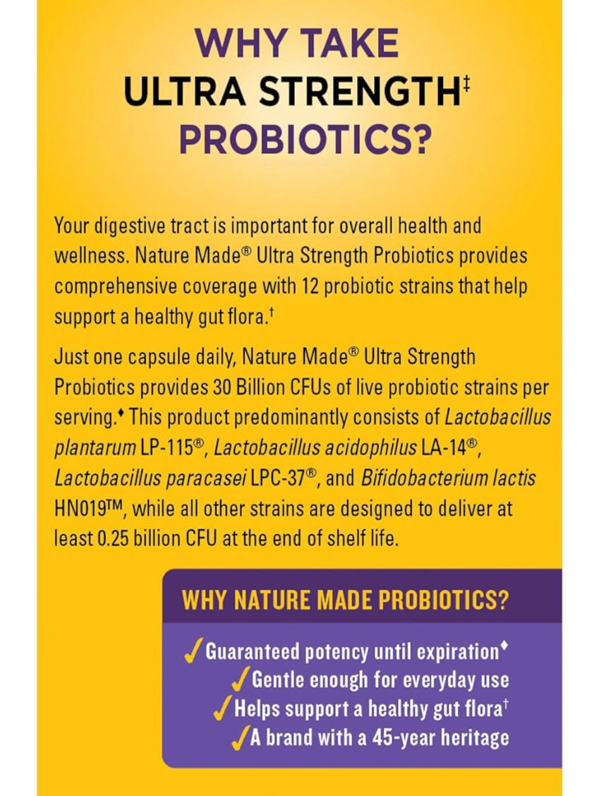 Nature Made Ultra Strength 12 Strain Digestive Probiotics 30 Billion CFU | Lactobacilli sp. & Bifidobacteria sp | 25 Day Supply Probiotics for Women & Men | 25 Capsules; Exp 10/2025