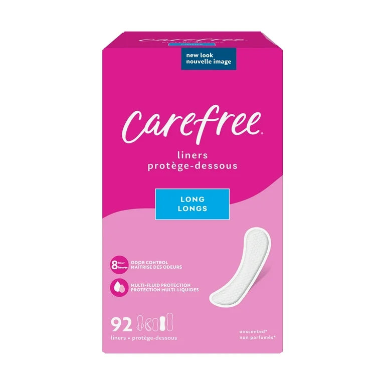 Carefree Regular Panty Liners, Long, Flat, Unscented, 8 Hour Odor Control, 92 Liners
