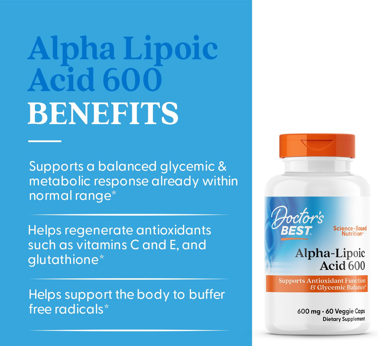 Doctor's Best Alpha-Lipoic Acid 600 | Supports Antioxidant Function & Glycemic Balance | Helps Regenerate Antioxidants | 60 Capsules; Exp 01/2027