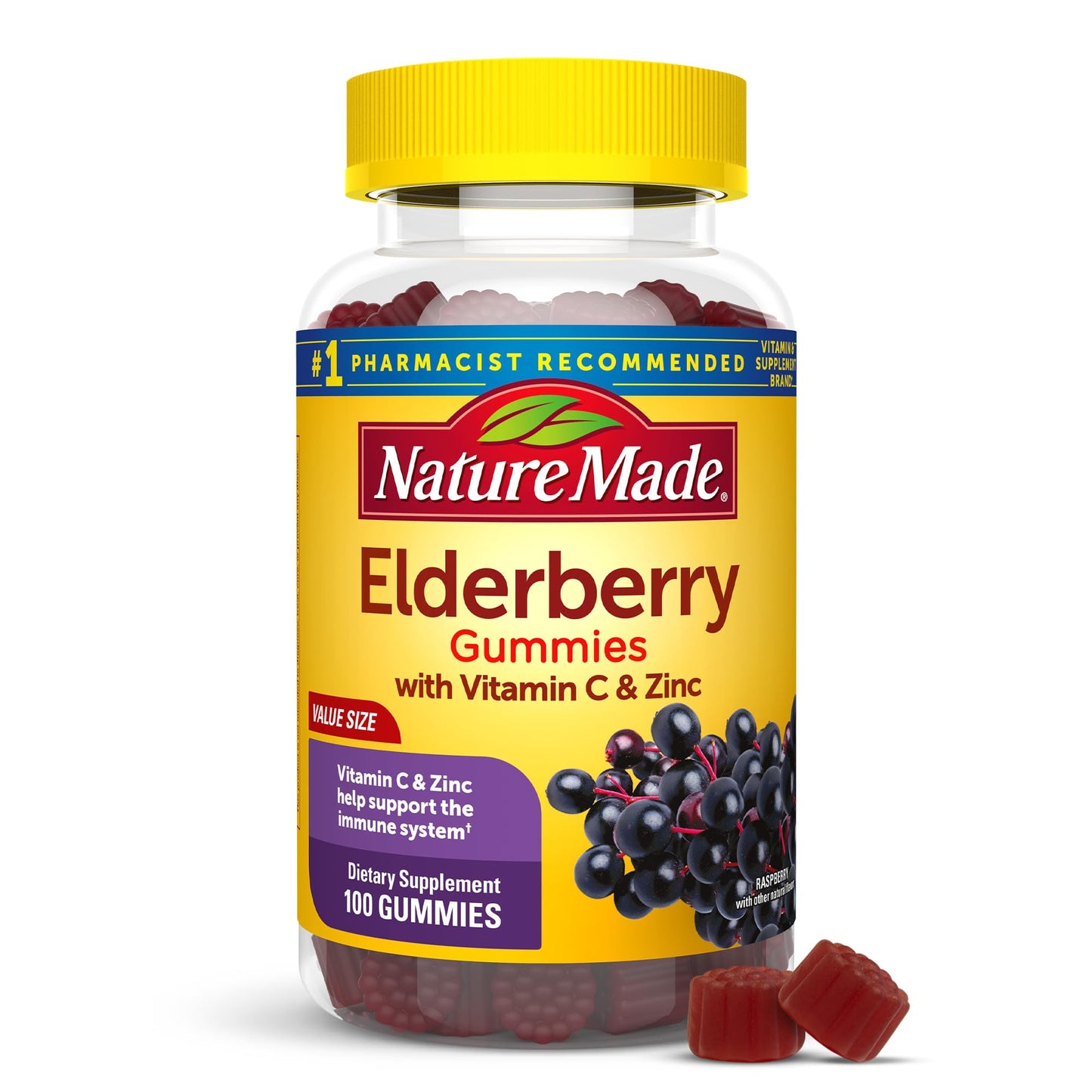 Nature Made Elderberry with Vitamin C and Zinc | 50 Day Supply | Boosts Immune Function | 100 Gummies; Exp 09/2026