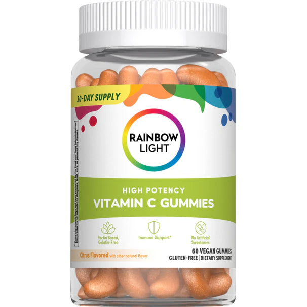 Rainbow Light High Potency Vitamin C Gummies | Immune Support | For Healthy Glowing Skin | Antioxidant Support | Citrus Flavor, 60 Gummies; Exp 03/2026