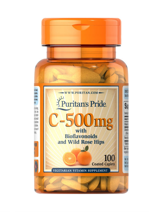 Puritan’s Pride Vitamin C 500mg with Bioflavonoids & Rose Hips | Powerful Antioxidant | Boosts Immune Health | 100 Caplets;  Exp 05/2027