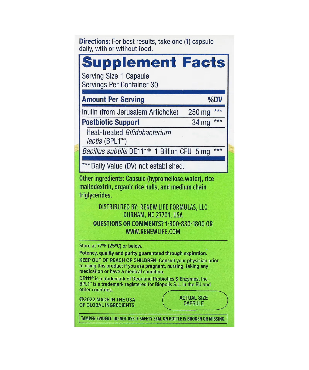 Renew Life Metabolic Boost, Prebiotic + Probiotic + Postbiotic | Supports Optimal Digestive Health | Supports Metabolic Health & Decreased Waist Circumference | Promotes regularity and normal bowel function | 30 Capsules; Exp 02/2026