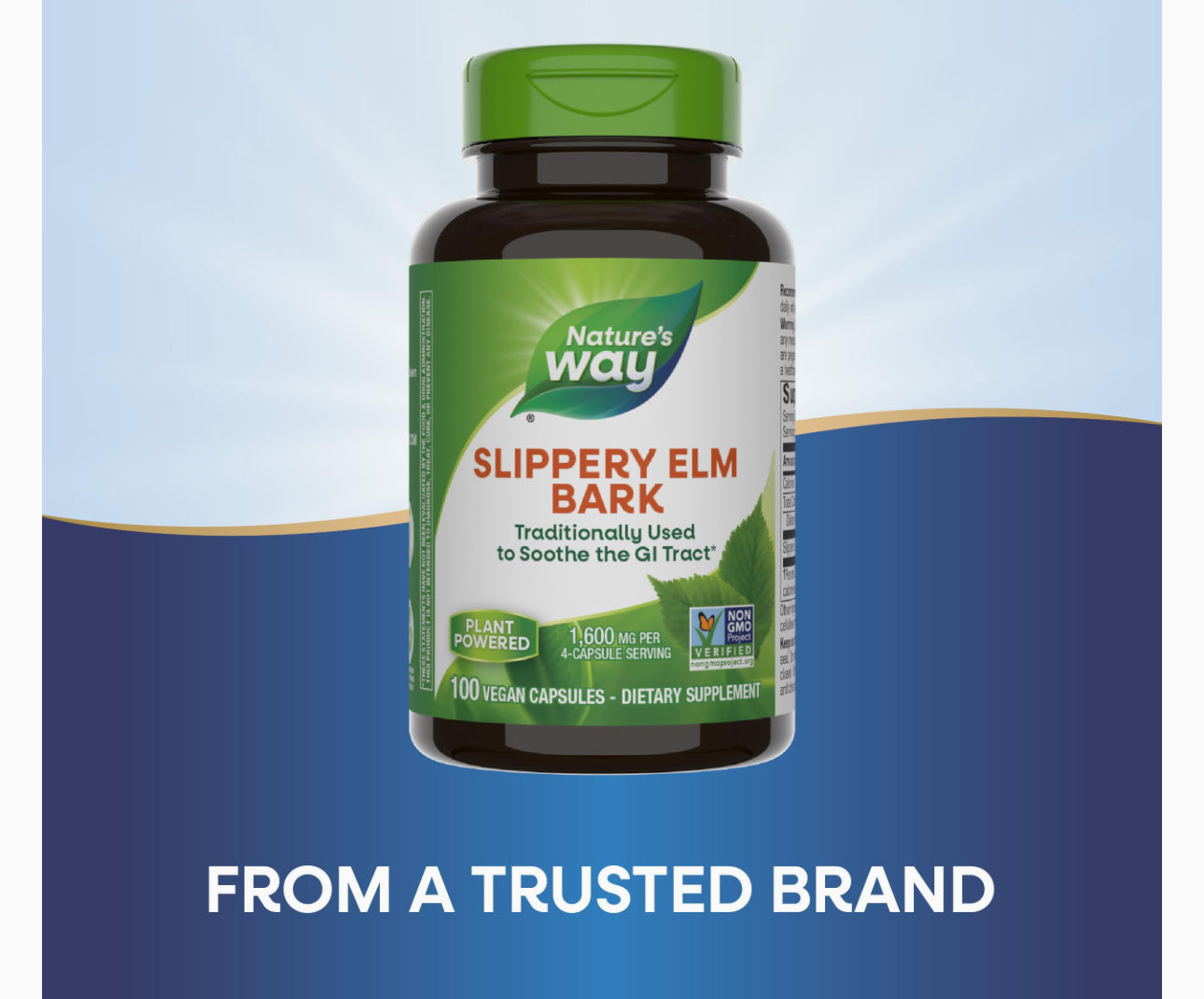 Nature's Way Slippery Elm Bark 400mg | Helps Coat & Soothe Gastrointestinal (GI) Tract | Helps with Acid Reflux | 100 Capsules; Exp 02/2029 (New Look)