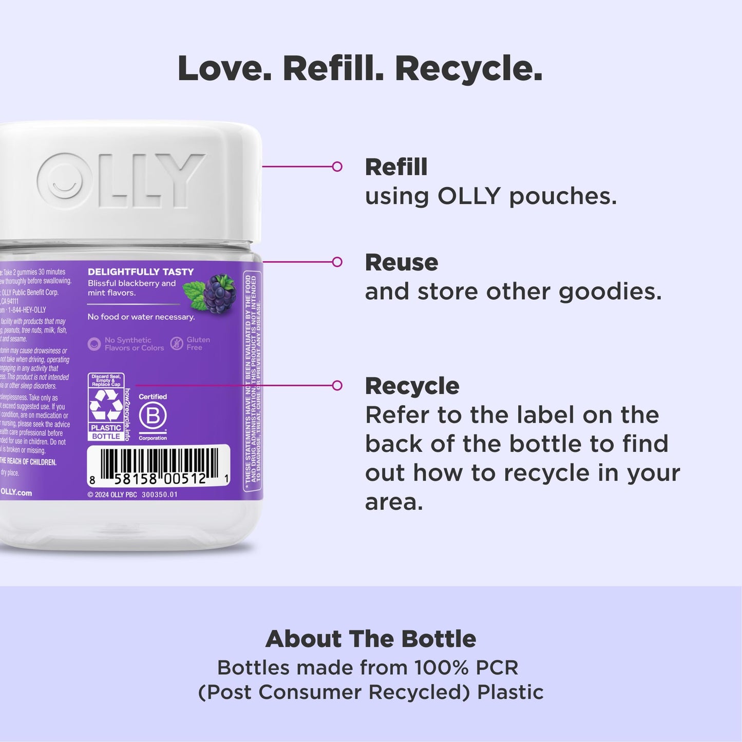 OLLY Sleep Gummy | 3mg Melatonin, L-Theanine, Chamomile, Lemon Balm | Drug-free Sleep Aid | Occasional Sleep Support | Blackberry Zen ~ 50 Gummies; Exp 05/2026