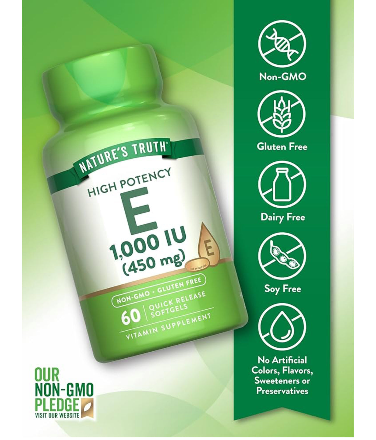 Nature's Truth Vitamin E 450mg (1000 IU) | Antioxidant Support | 60 Softgels; Exp 01/2029