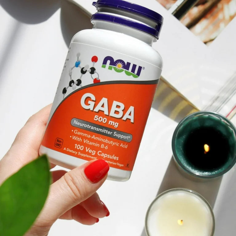 NOW GABA 500mg (Gamma-Aminobutyric Acid) | With Vitamin B6 2mg | Natural Neurotransmitter | Promotes Relaxation & Eases Nervous Tension | 100 Capsules; Exp 06/2029