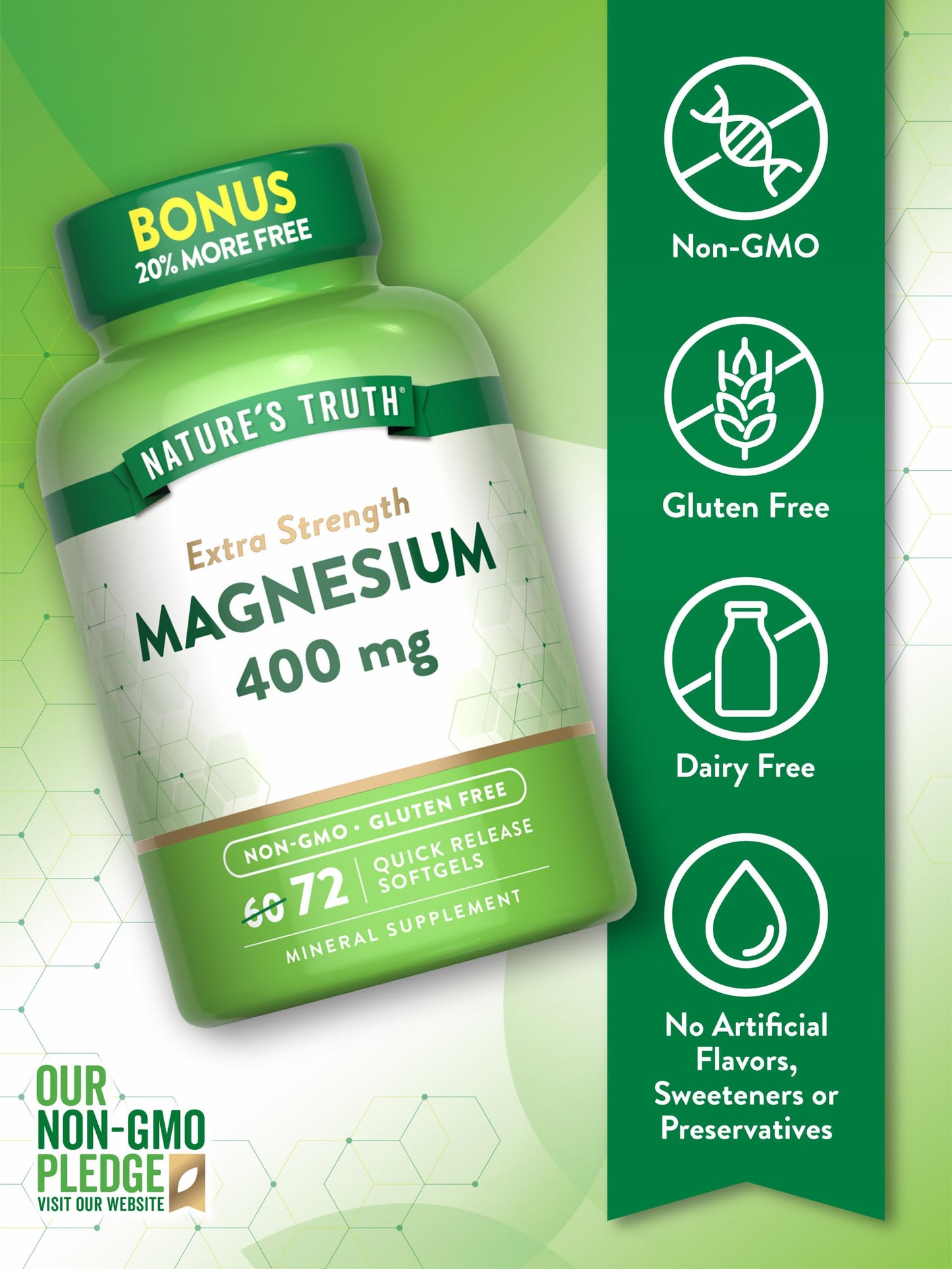 Nature's Truth Magnesium 400mg | Extra Strength - 400mg per Capsule | 72 Quick Release Softgels; Exp 04/2027